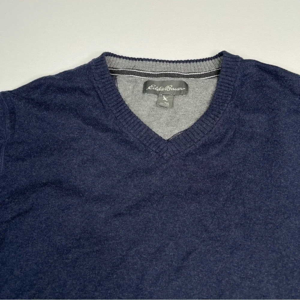 Eddie Bauer Sweater Merino Wool Cotton Navy Blue Outdoor Gorp Office  Tall